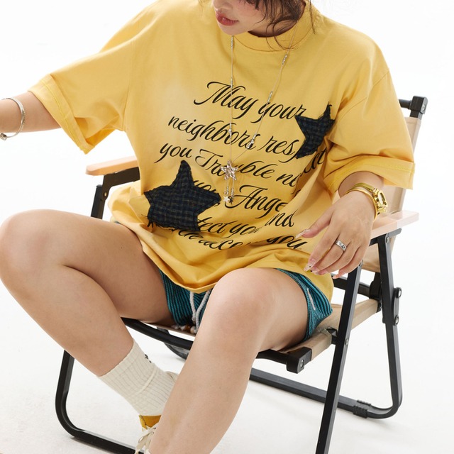 check star lettering short-sleeve tee　チェックスターレタリング半袖ティー　J1951