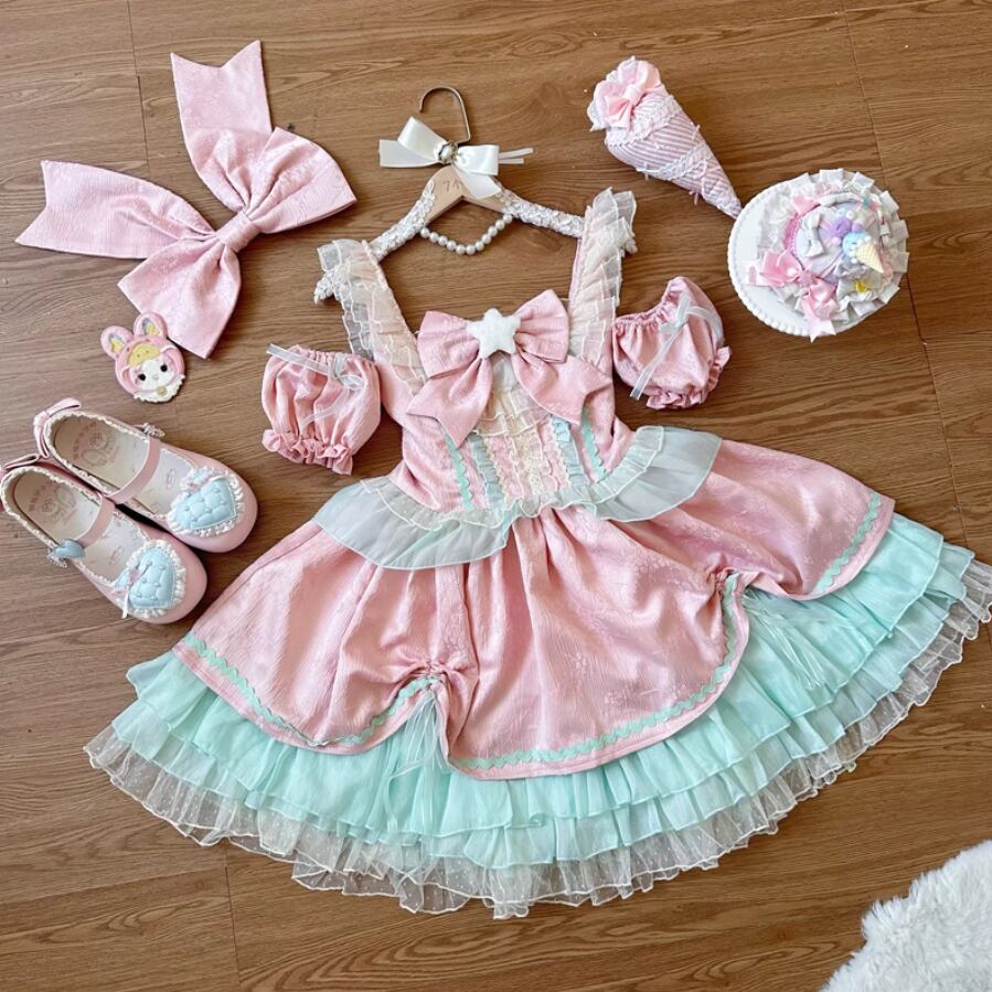 ゆめかわ♡全3カラー つけ袖付きアイドルスターワンピース wanpi122  