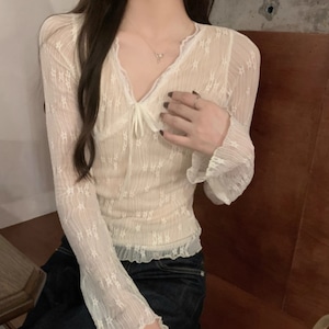 Vネックリボンシアーレーストップス ・72924 Vネックリボンシアーレーストップス ・72924