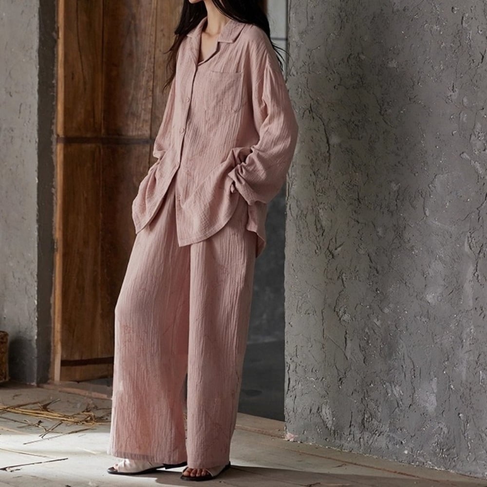 2type】【M-2XL】cotton100％ pink color cardigan style pajamas