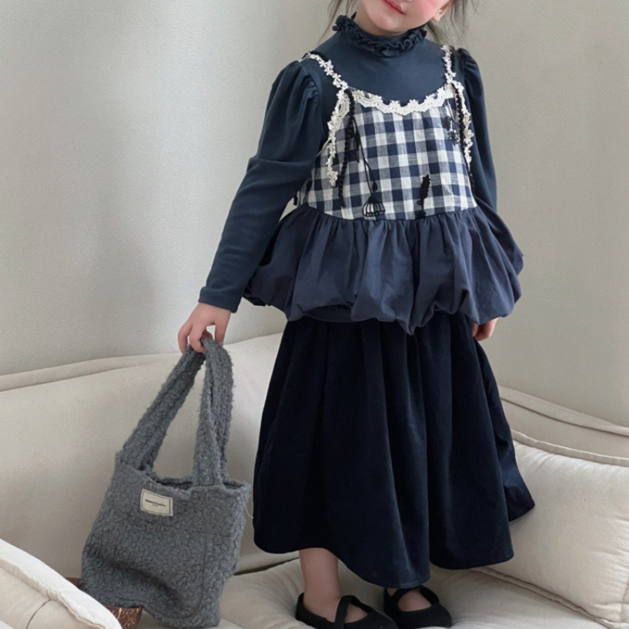 秋チェック柄キャミソール＆長袖2点セット