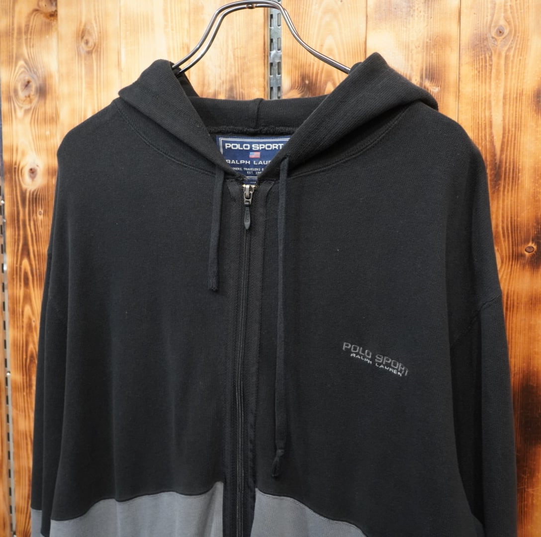 Polo 90s サーマルジップパーカー ブラック 90s polosport ralphlauren 切り替え ジップパーカー M(大きめ) ポロ