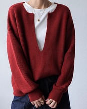 Deep v neck loose knit Sweater T20163