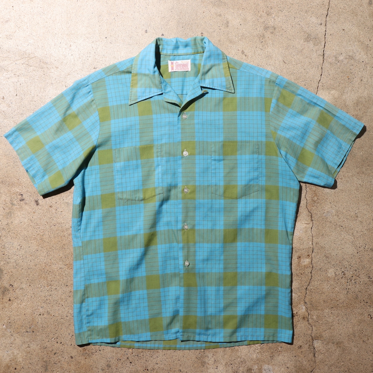 極美品 M 70s Towncraft 半袖開襟チェックシャツ タウンクラフト コットンポリ