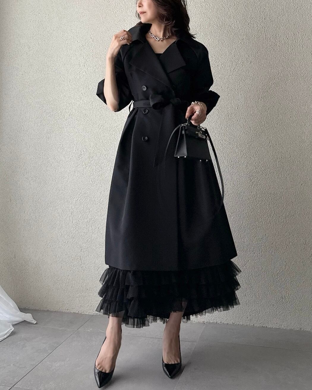 【新品未使用】SYSORUS シソラス × akko3839ドレストレンチコート 即日発送可能】SYSORUS シソラス ドレストレンチコート 即日発送可能