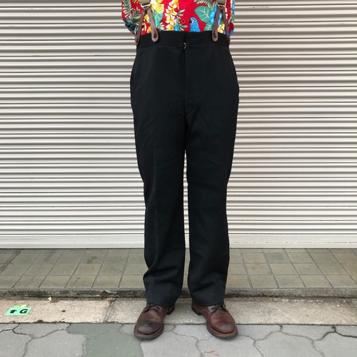 貴重 美品 40s フレンチ ヴィンテージ 針刺し シンチバック ウール ブラック ドレスパンツ サスペンダー フランス軍 ユーロ 50s フランス製