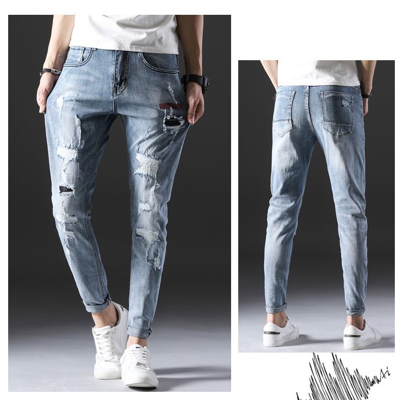 全1色 デニム ダメージ ストレート カジュアル クラッシュ