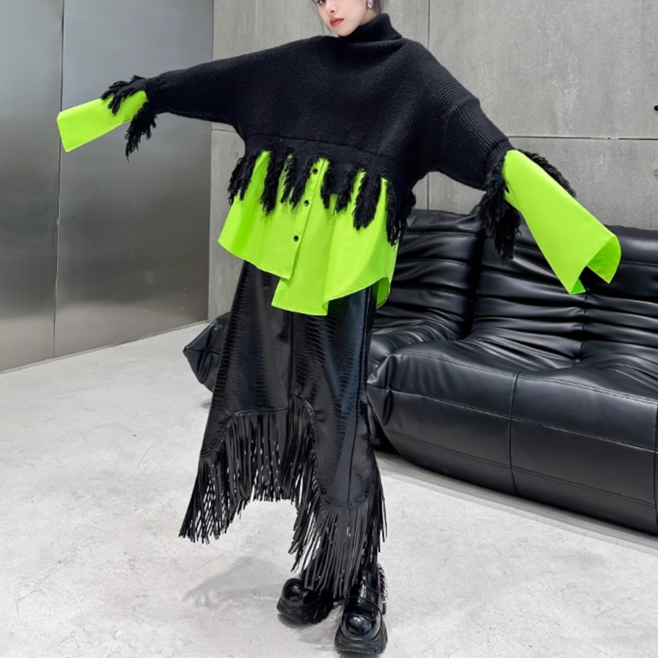 Synthetic leather tassel skirt (ME134)