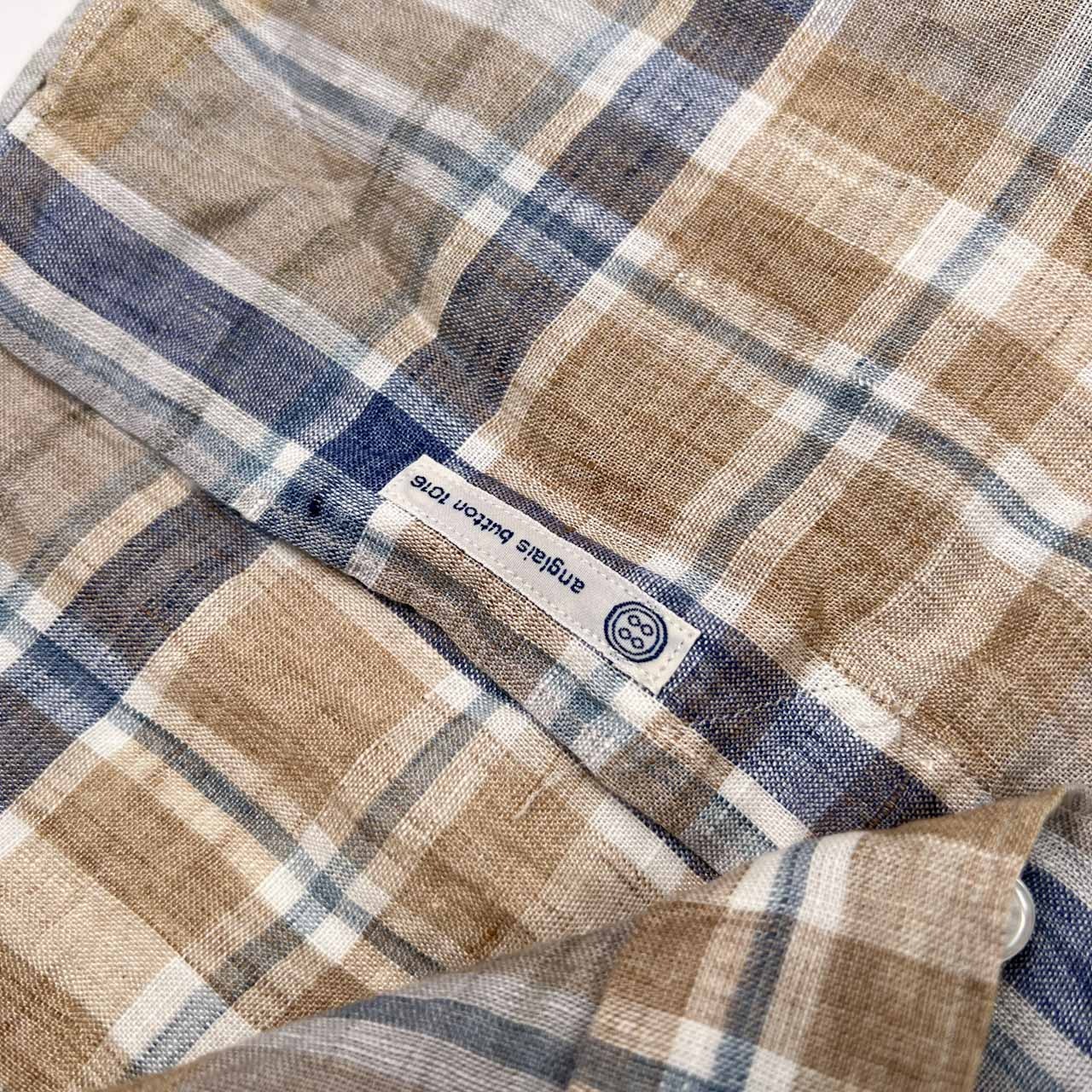 麻100% ANGLAIS アングレー チェック柄 半袖 リネンシャツ サイズ LL /メンズ/ワイドカラー