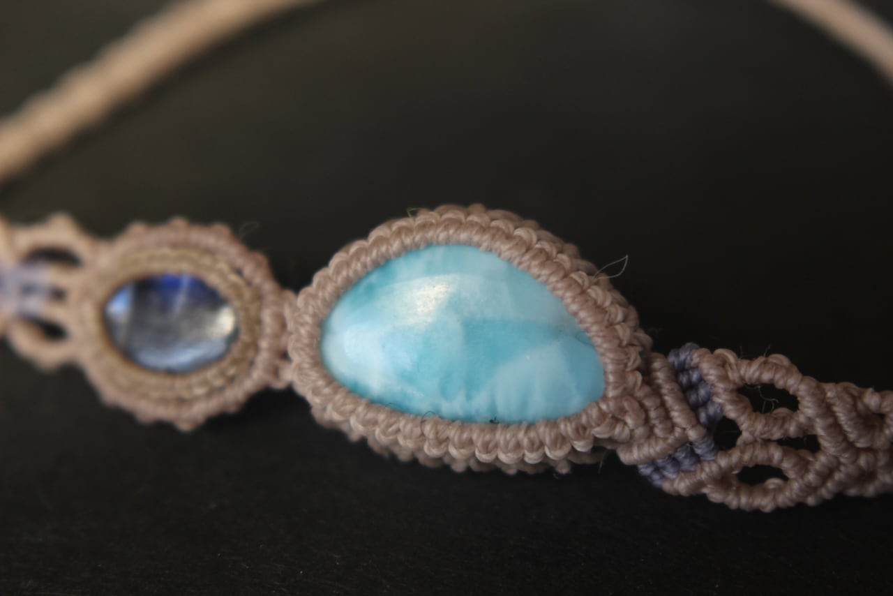 Larimar & Kyanite micro macrame  bracelet