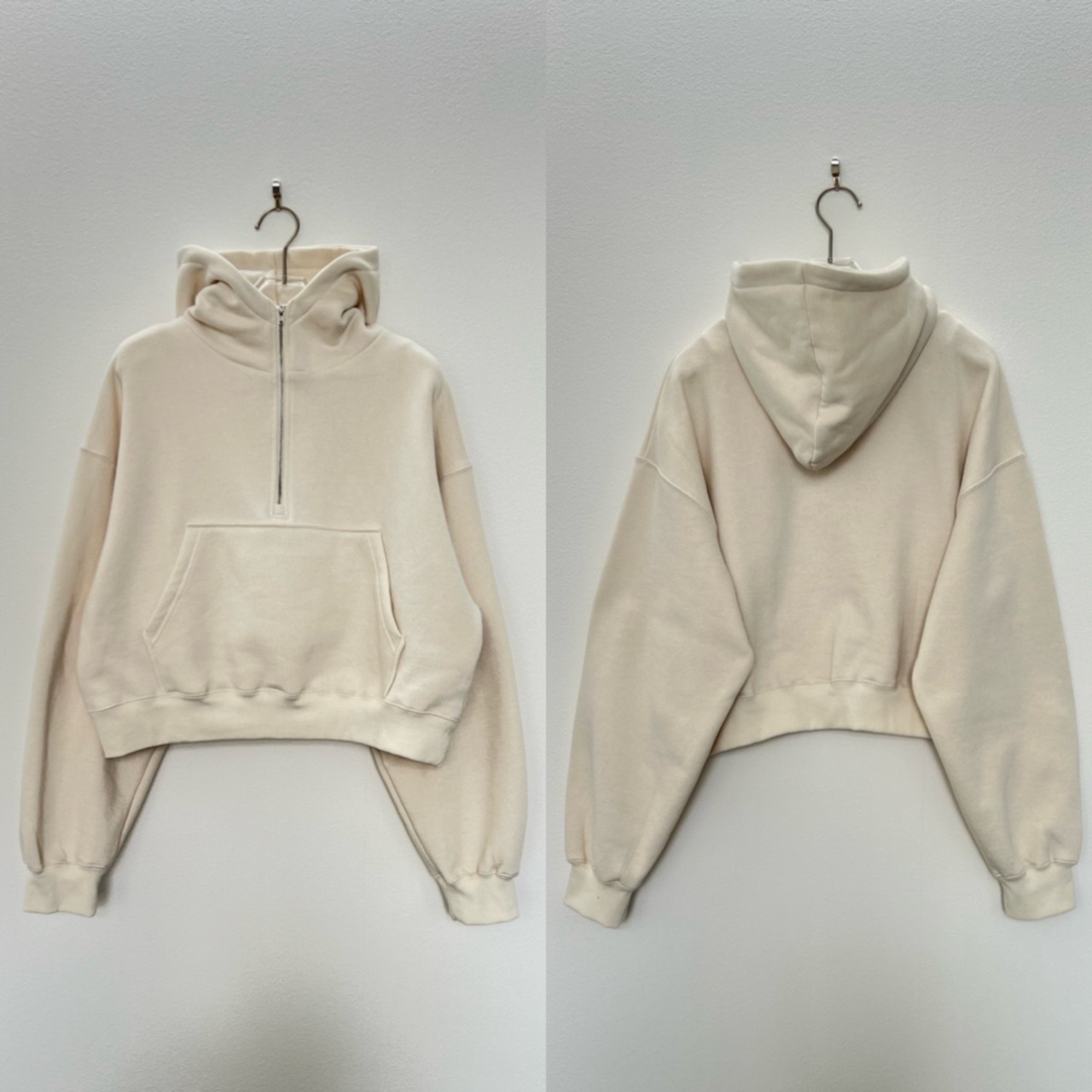 裏起毛ハーフZIPショート丈PK/エクリュ
