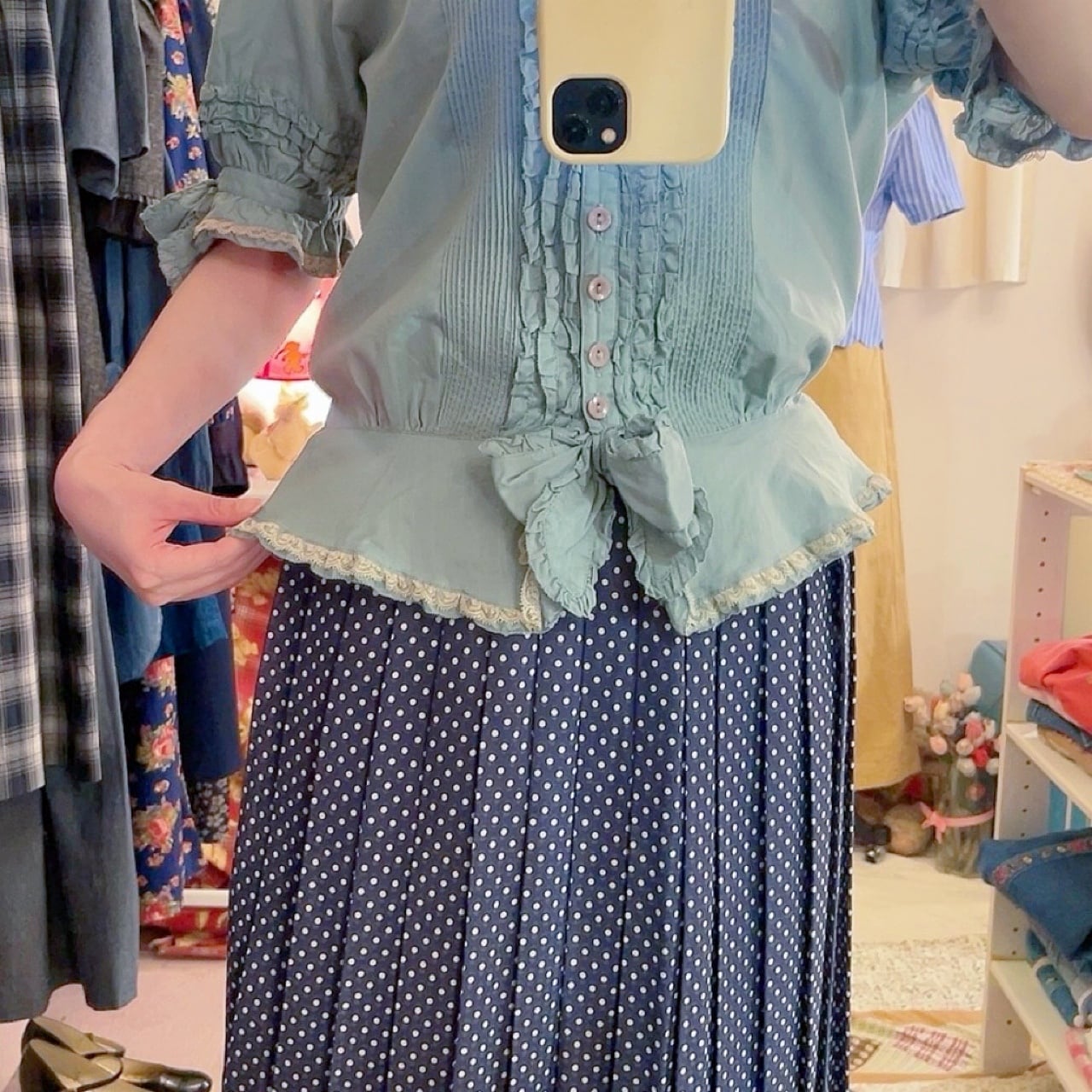 PINKHOUSE / bluegreen frill ribbon blouse