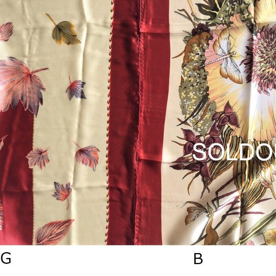 昭和レトロ シルク大判スカーフ ボタニカル&昆虫デザイン