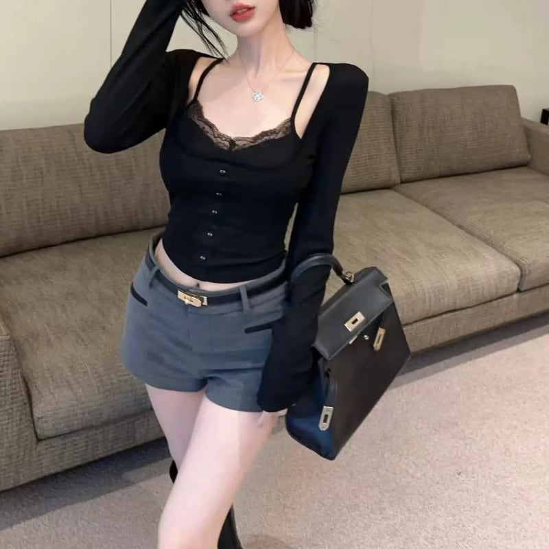 lace cami layered button top la2208