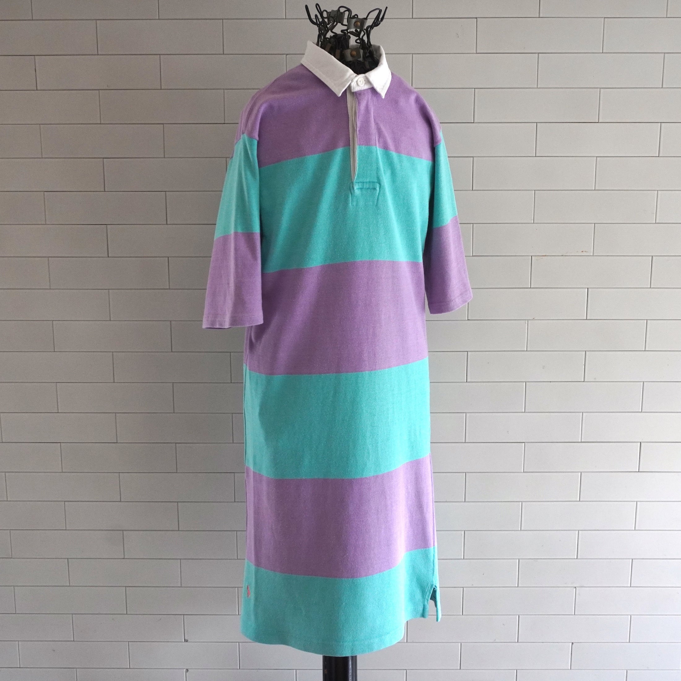 90's 希少　RALPH LAUREN ラガーシャツ ワンピース M 1990's [Ralph Lauren] ビッグポロ ロングラガーシャツ ラベンダー