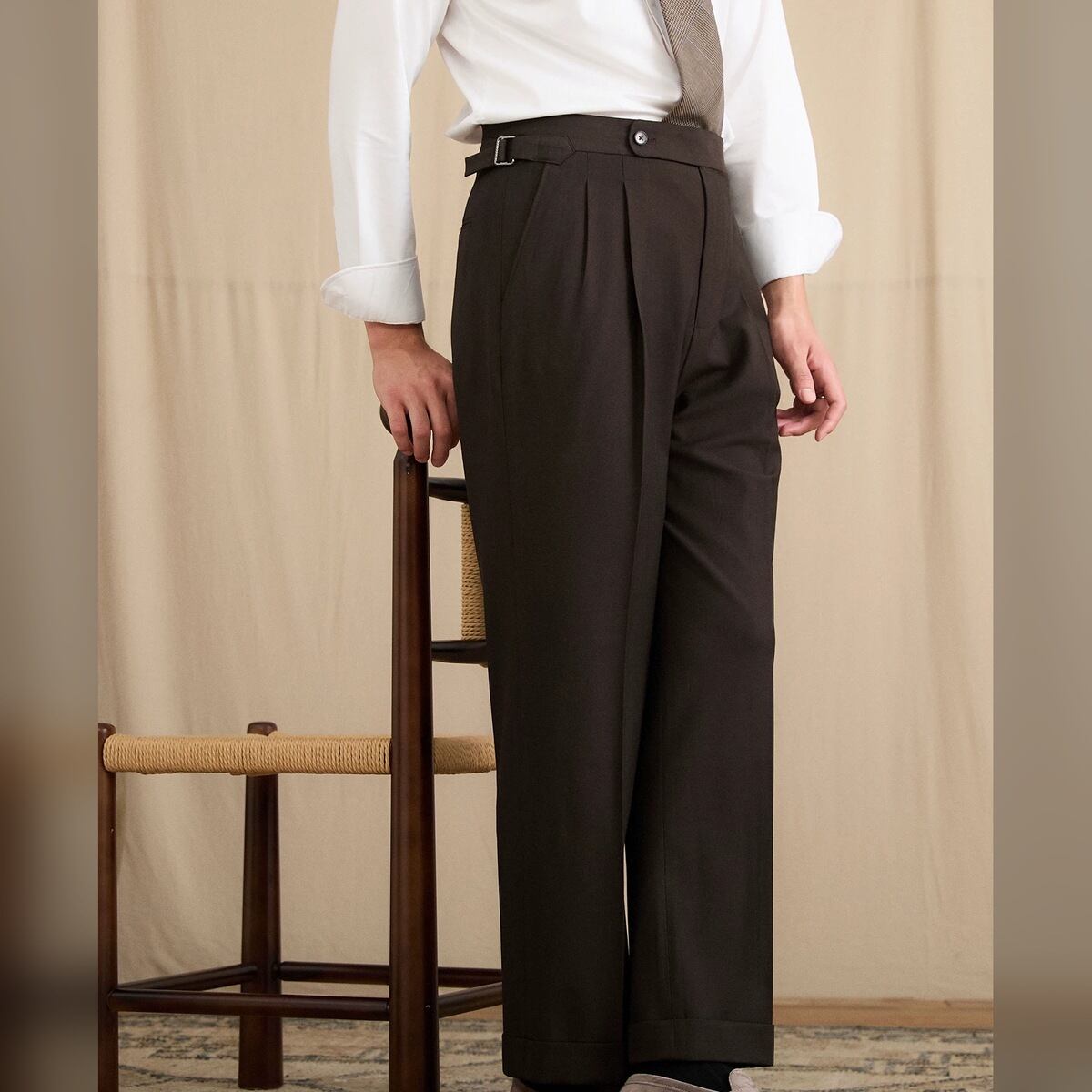 ハイウエスト サイドアジャスター タック入り ワイドストレート スラックス 1color PA0430