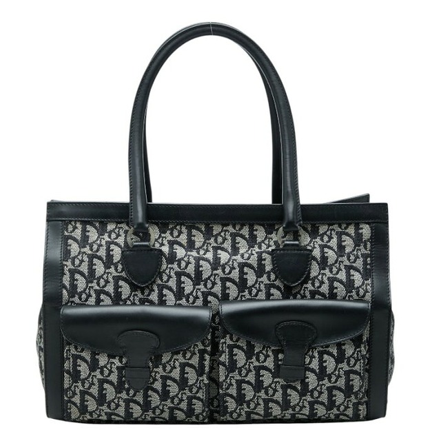 ディオール トロッター トートバッグ ハンドバッグ ブラック グレー キャンバス レザー レディース Dior 【中古】