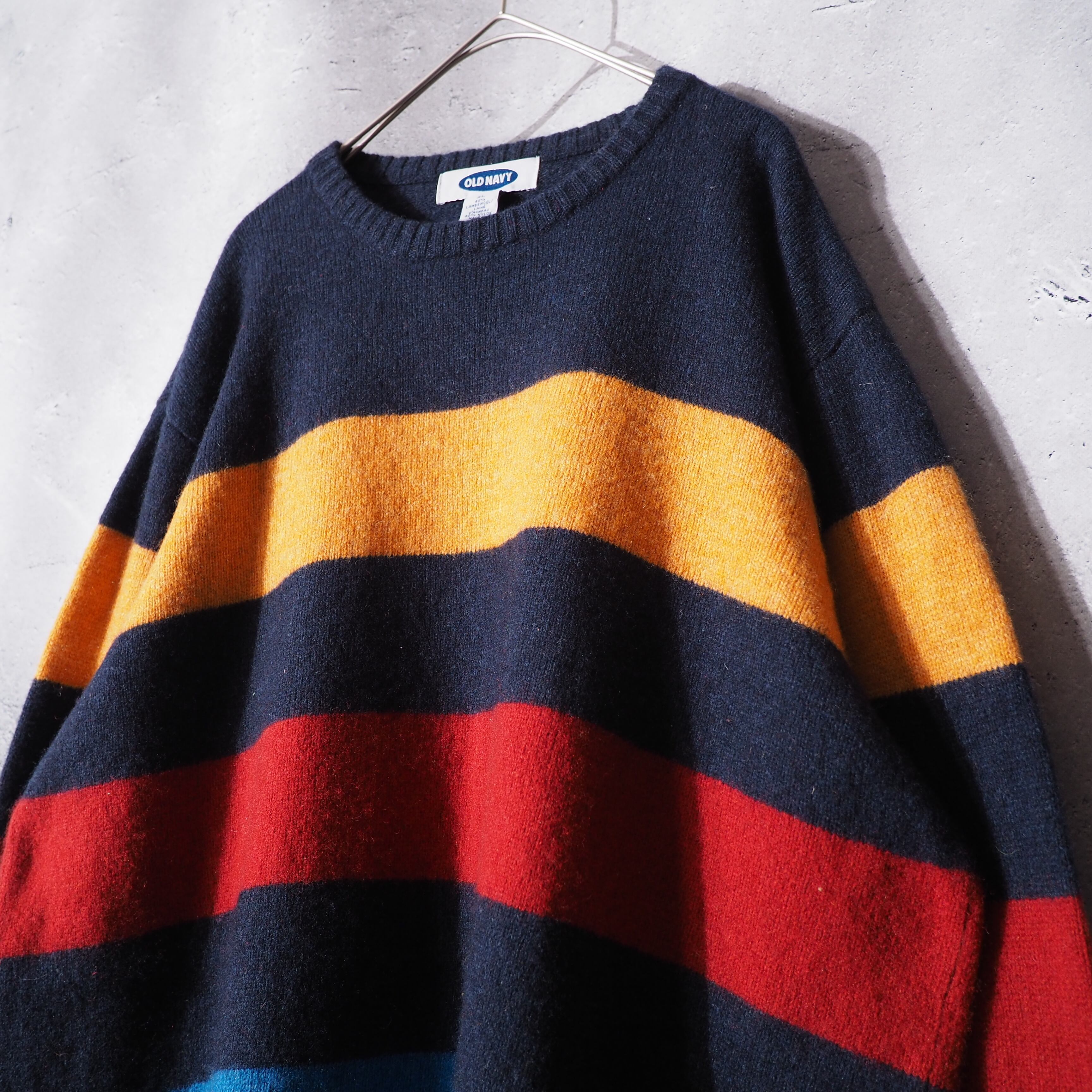 ”OLD NAVY ” multi color Border design Lambs wool knit