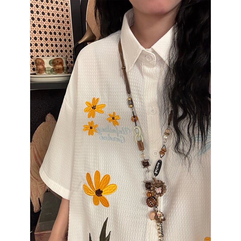❀花柄刺繍入りシャツ！【UATONLINEシリーズ】☆シャツ☆ 3color ユニ
