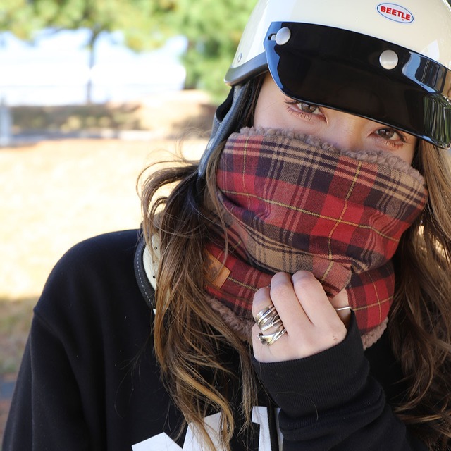 ROBIN NECK WARMER /タータンチェック（RED）&ブラウンファー