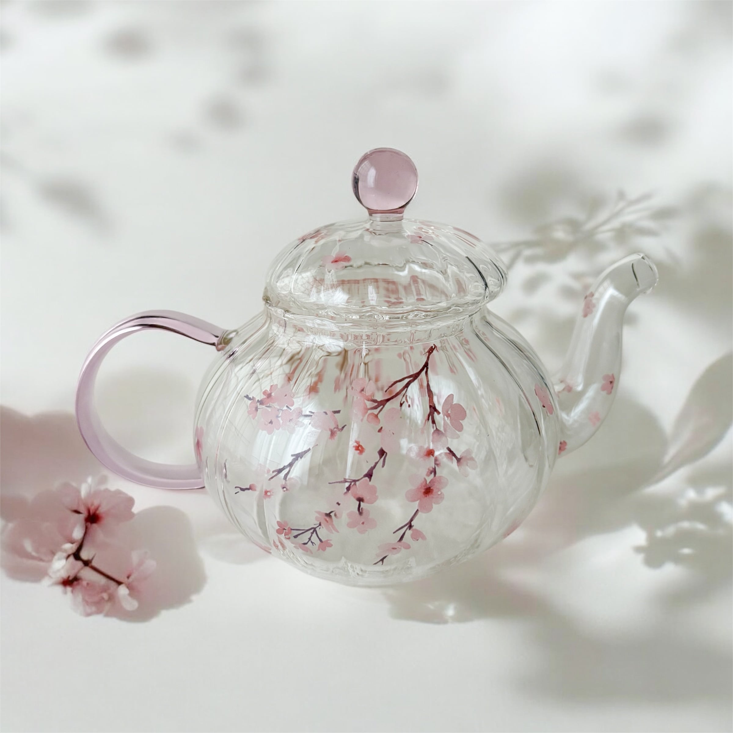 ギフト】桜咲くガラスティーポット 春 ピンク色 紅茶 ハーブティー
