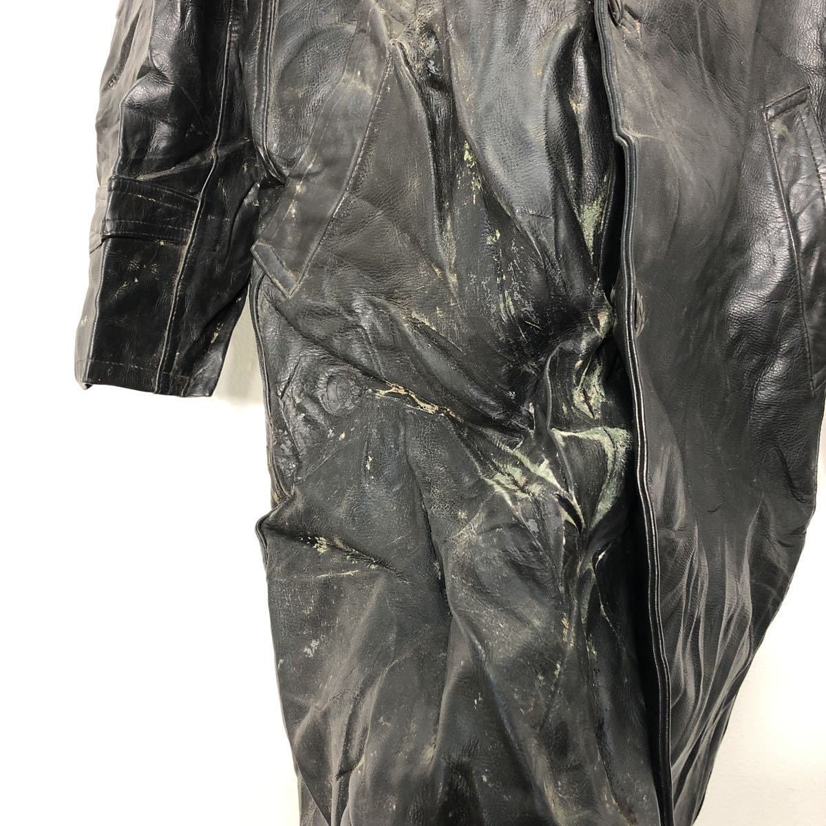オールド ヴィンテージ レトロモダン 古着 ブラックレザー 道行きコート オールド ヴィンテージ レトロモダン 古着 ブラックレザー 道行きコート