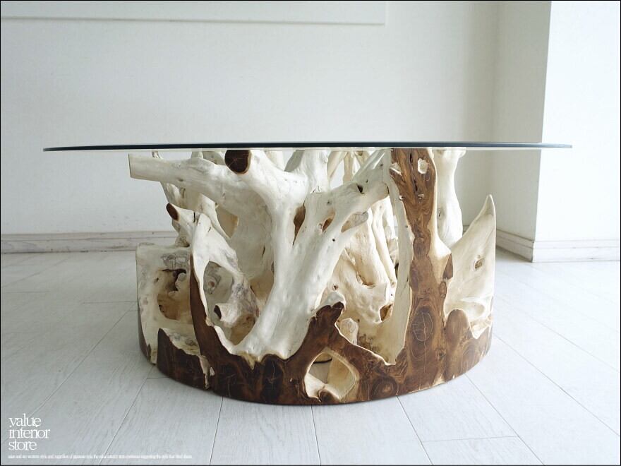 チークプリミティブテーブルNW110cm 座卓 円卓 円形テーブル 丸テーブル リビングテーブル センターテーブル 座敷机 世界三大銘木 67kg idapri