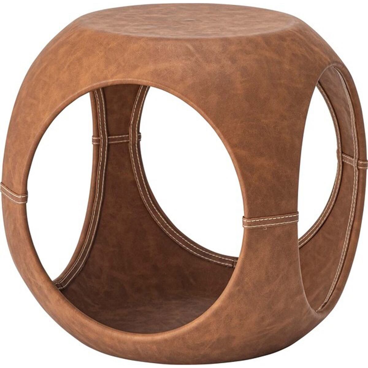 サイドテーブル おしゃれ 丸 ソフトレザー ベッド ソファ横 ソファー ソファーサイドテーブル テーブル ラウンド ステッチ 合皮 ブラウン 茶色 グレー モダン ビンテージ ヴィンテージ デザイン 個性的 リビング 玄関 寝室 低め 低い 荷物置き 収納 ショップ カフェ