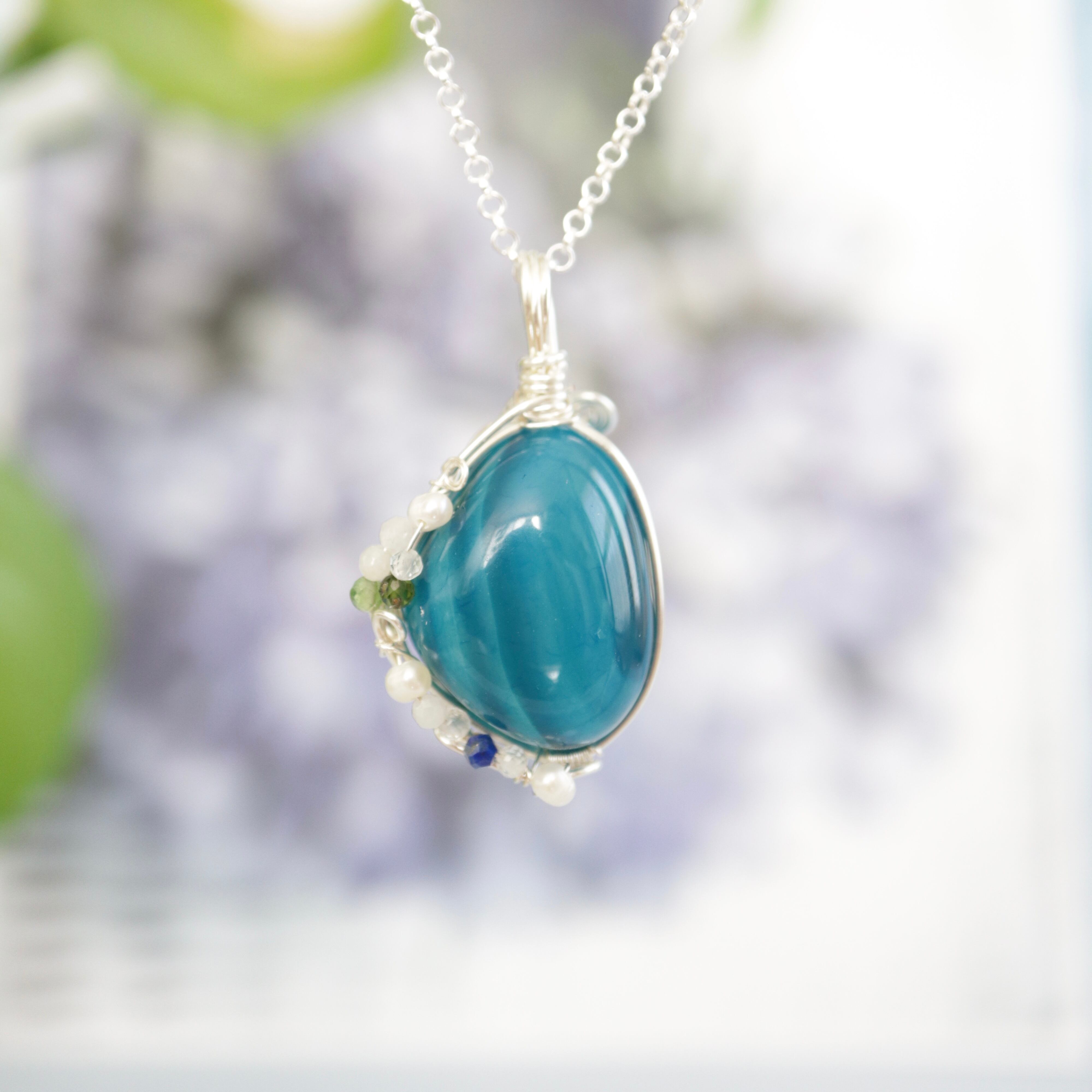 青瑪瑙 青メノウ ワイヤーラッピング タンブルカット