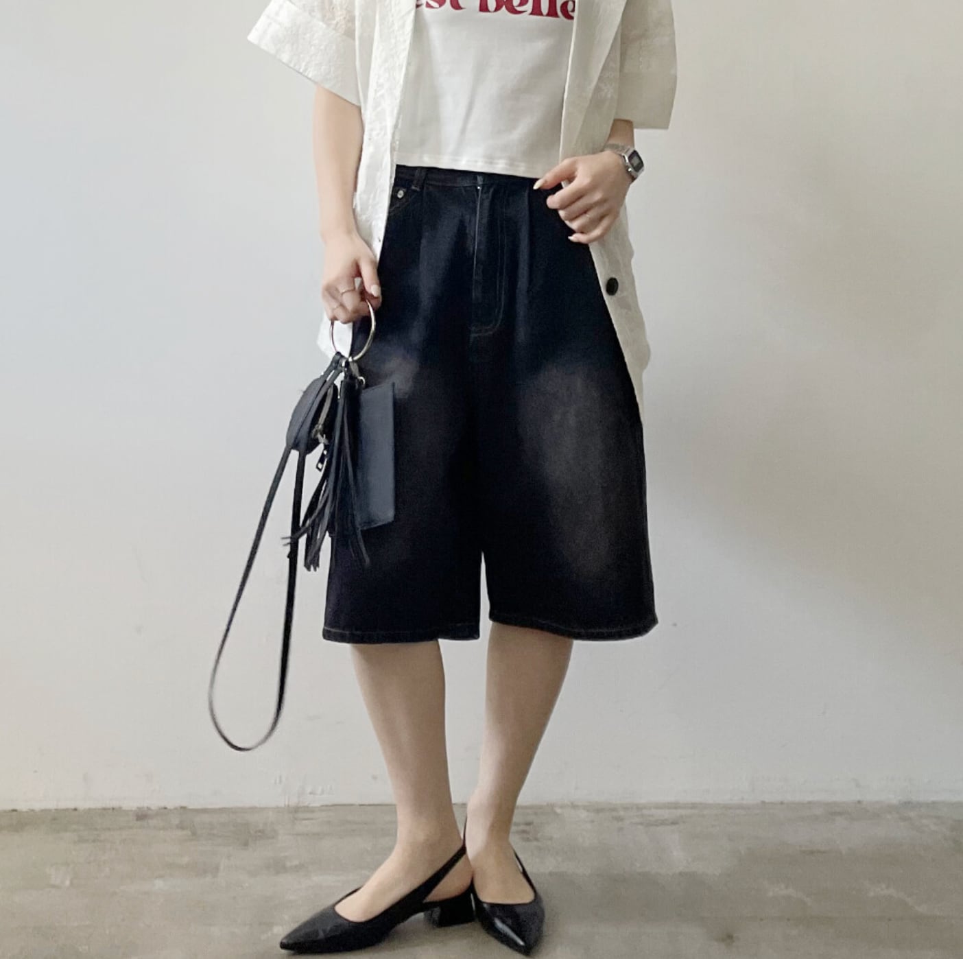 ナンバーミーTOKYO"DENIM HALF PANTS"BLACK
