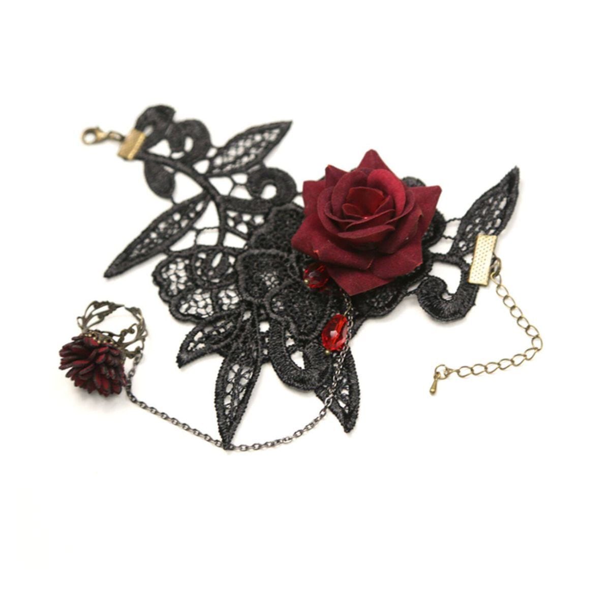 深紅の薔薇ゴシックハンドチェーンブレスレット | Maiden's Rêve