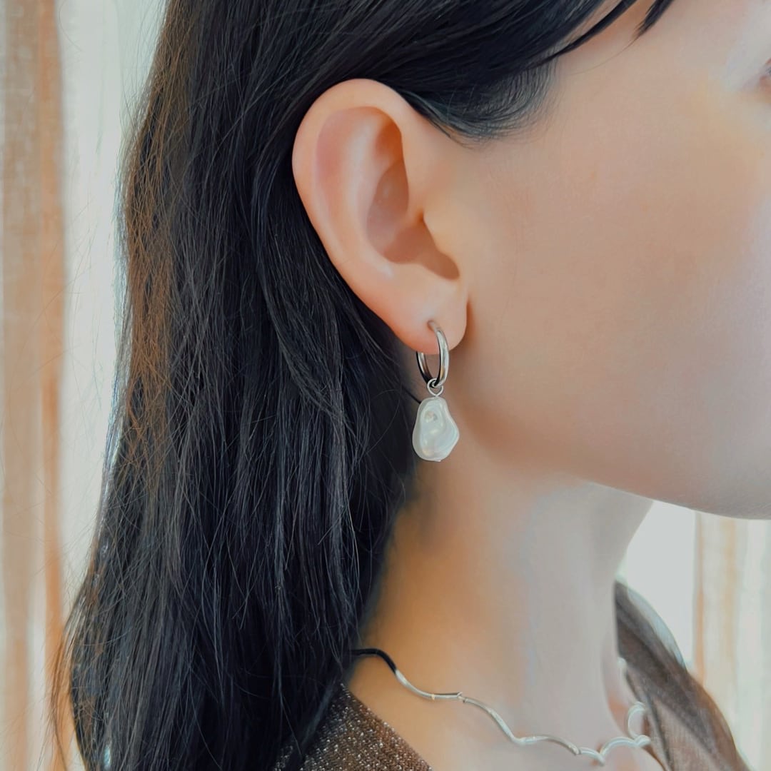 ステンレスフェイクパールワンタッチピアス/イヤリング