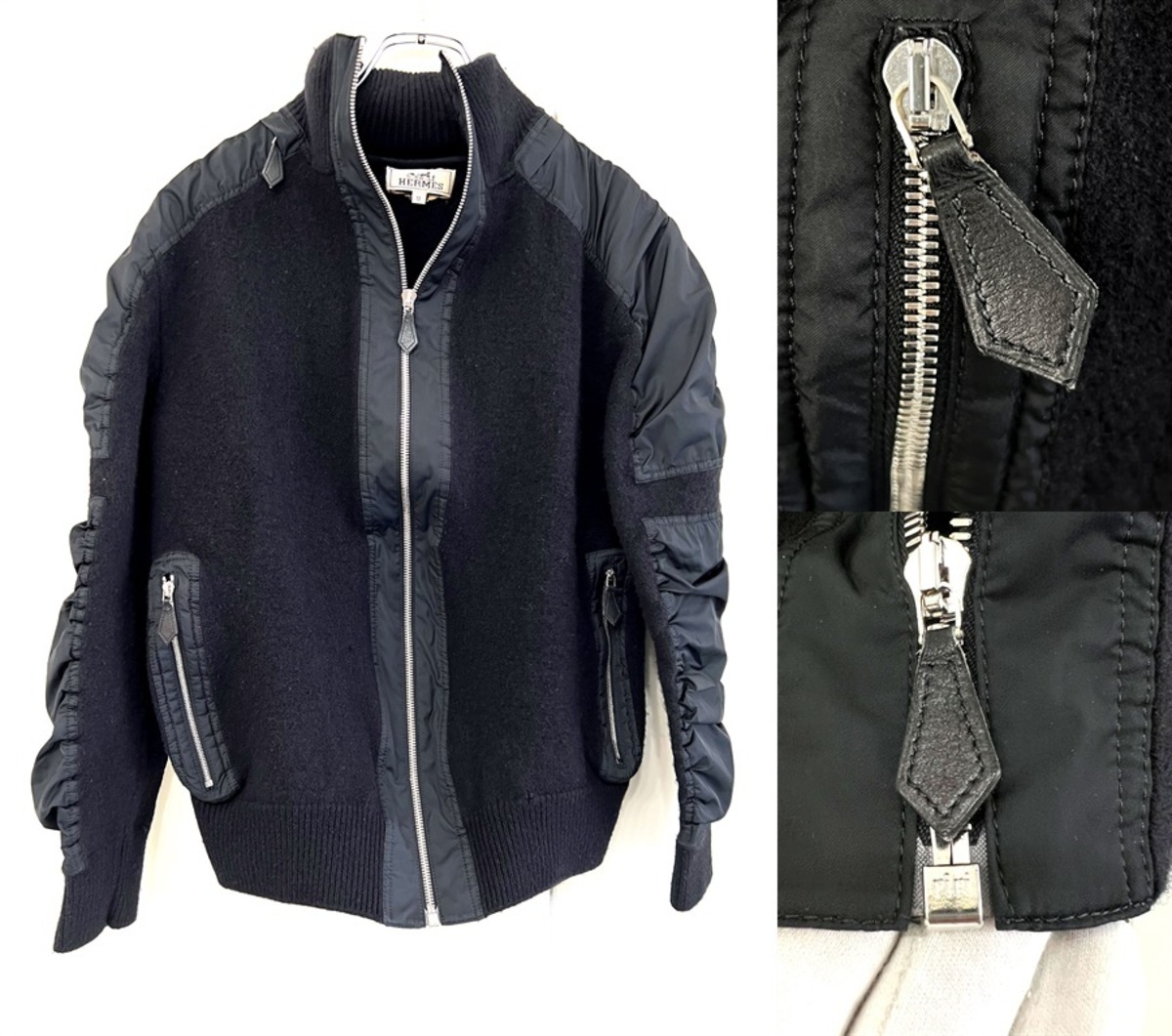 HERMES エルメス ジップ ニット ミリタリー ジャケット ブラック 
