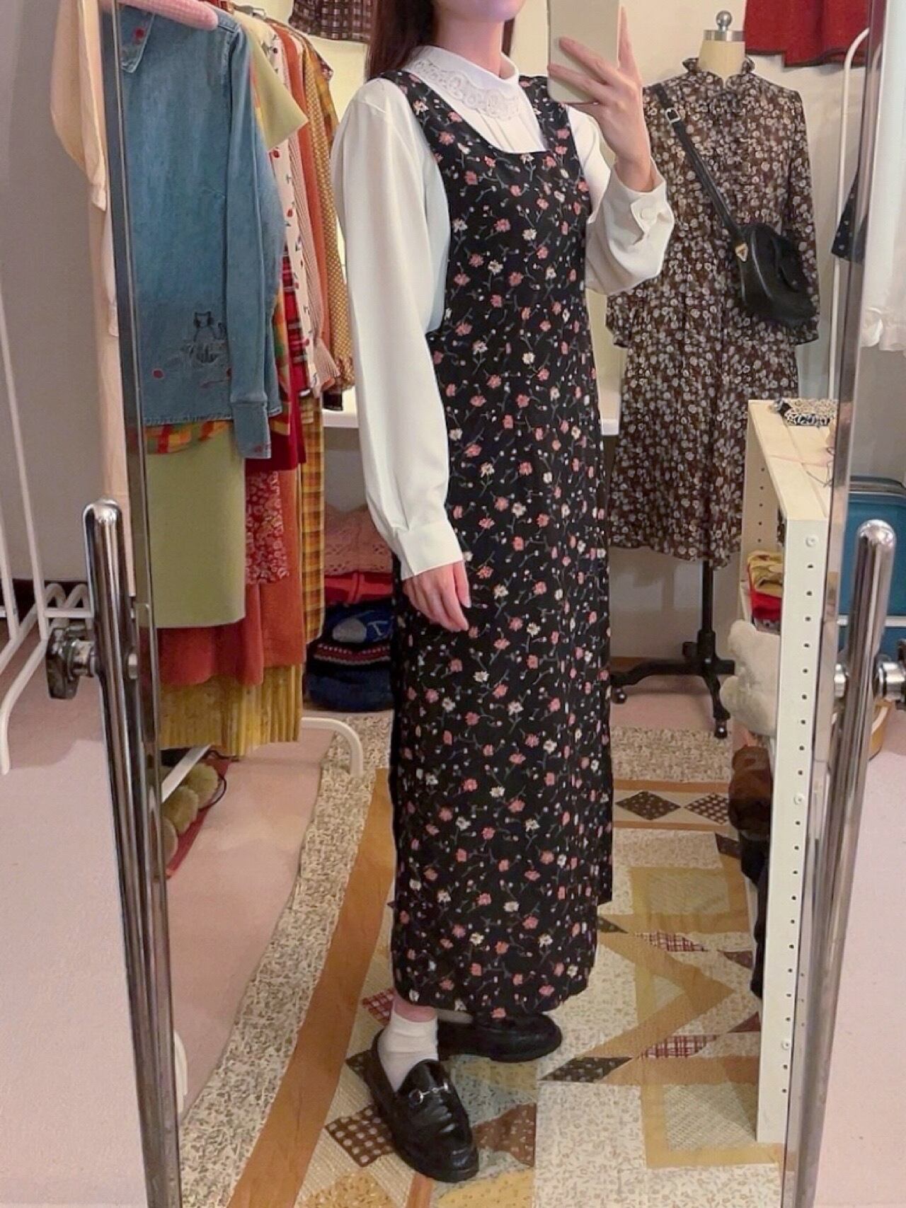 pink cosmos apron one-piece