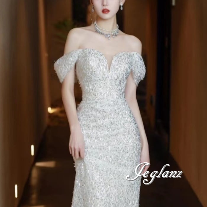 美ライン パーティ イブニングドレス オフショルダー マーメイドライン ♪ ( M5510)ζ