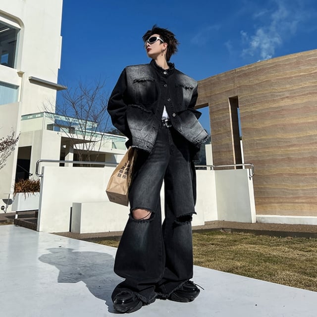 ダメージデニムセットアップ j.n.r.d デニムジャケット gジャン 「軽量・メッシュ」「セットアップ