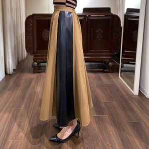 synthetic leather combi skirt camel