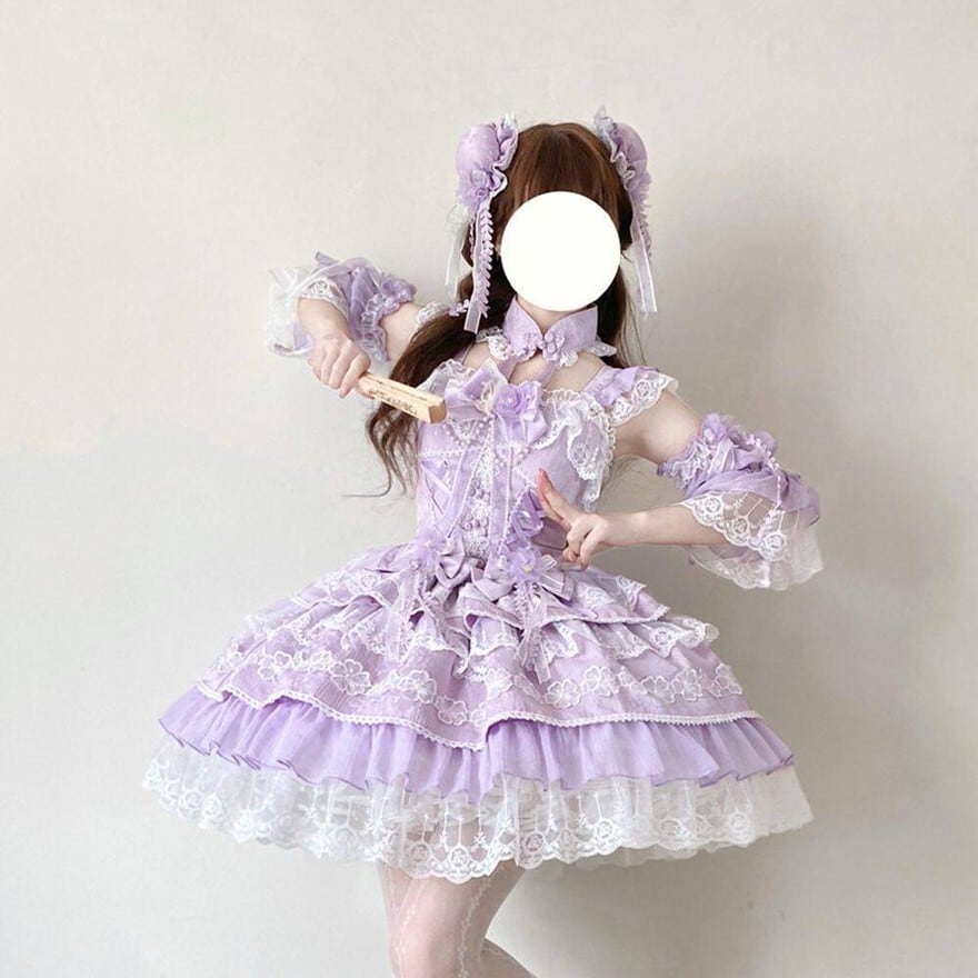 【即納】ロリータドレスセット JSK ピンク×ホワイト リボン フリル 甘ロリ 甘ロリJSK 3色展開 豪華レースフリル姫系ロリータドレス パフスリーブ