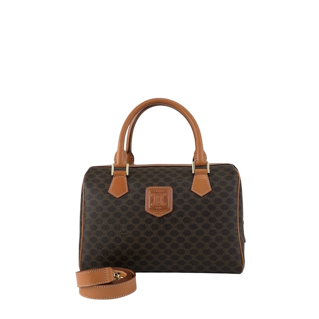 CELINE セリーヌ マカダム ショルダーバッグ ブラウン ブラゾン型押し PVC レザー 2way ボストンバッグ vintage ヴィンテージ オールド haxmcm
