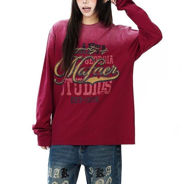 フェードカラーカレッジロングスリーブTシャツ 1col R02481