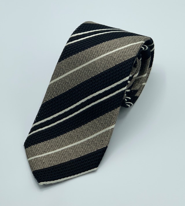 絡み織　ストライプ柄ネクタイ　黒×茶