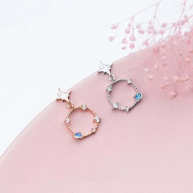 星＆サークル☆ジルコニアドロップピアス A | Kuroneko Kazari