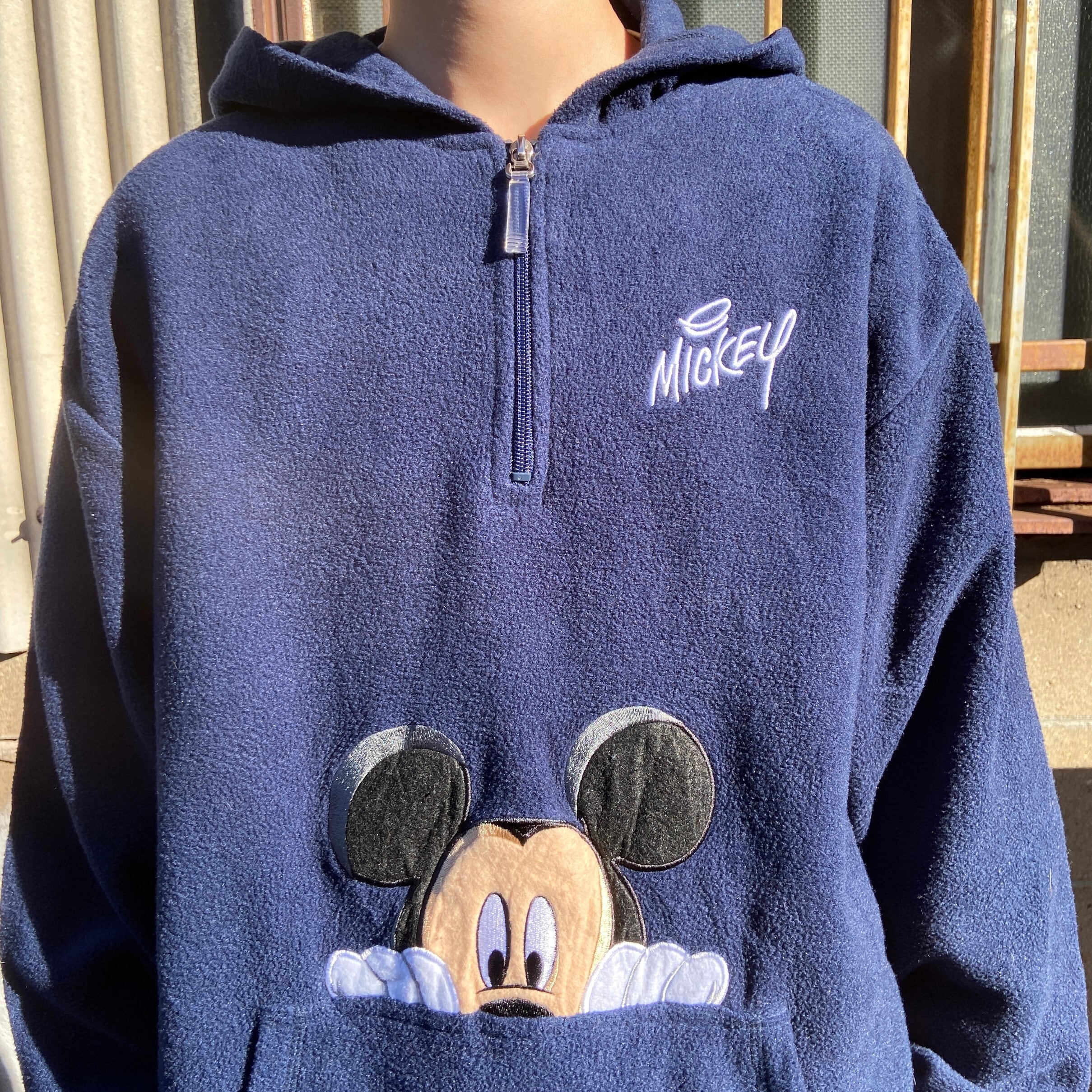 DISNEY ディズニー ミッキーマウス キャラクター刺繍 フリースパーカー 