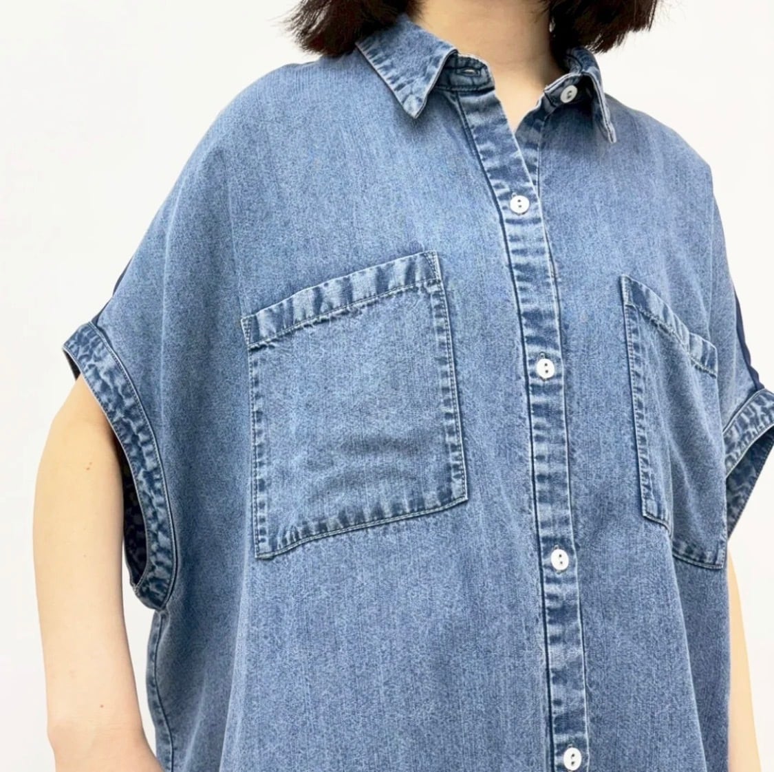 CYNICAL】テンセルデニム×ジョーゼットロングシャツ 612-95131 | Posie