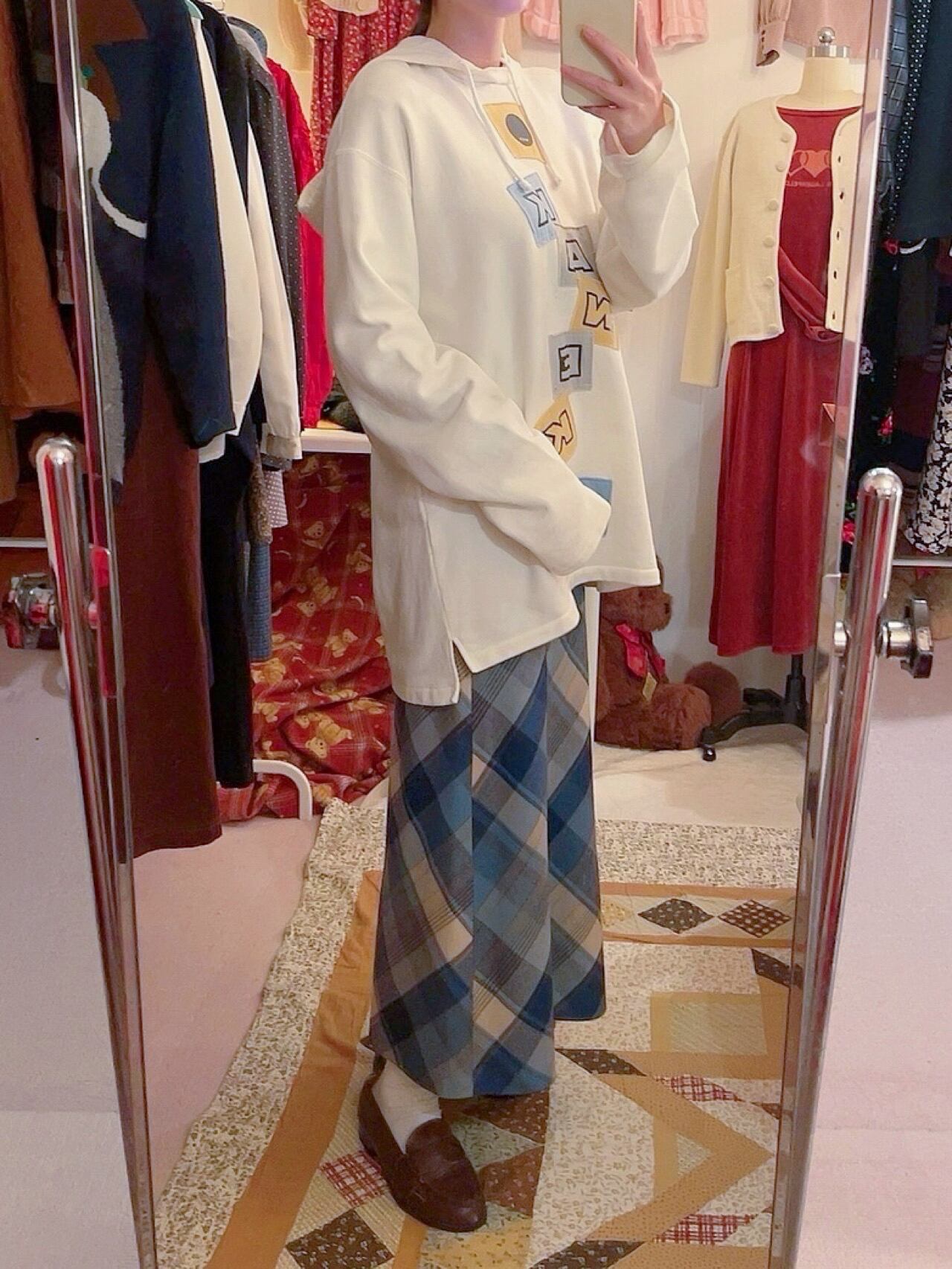 ketty / blue check wool long skirt