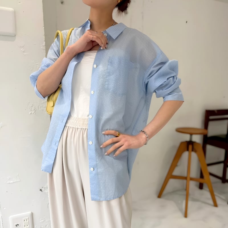 【 cafune; 】shiny stripe shirt