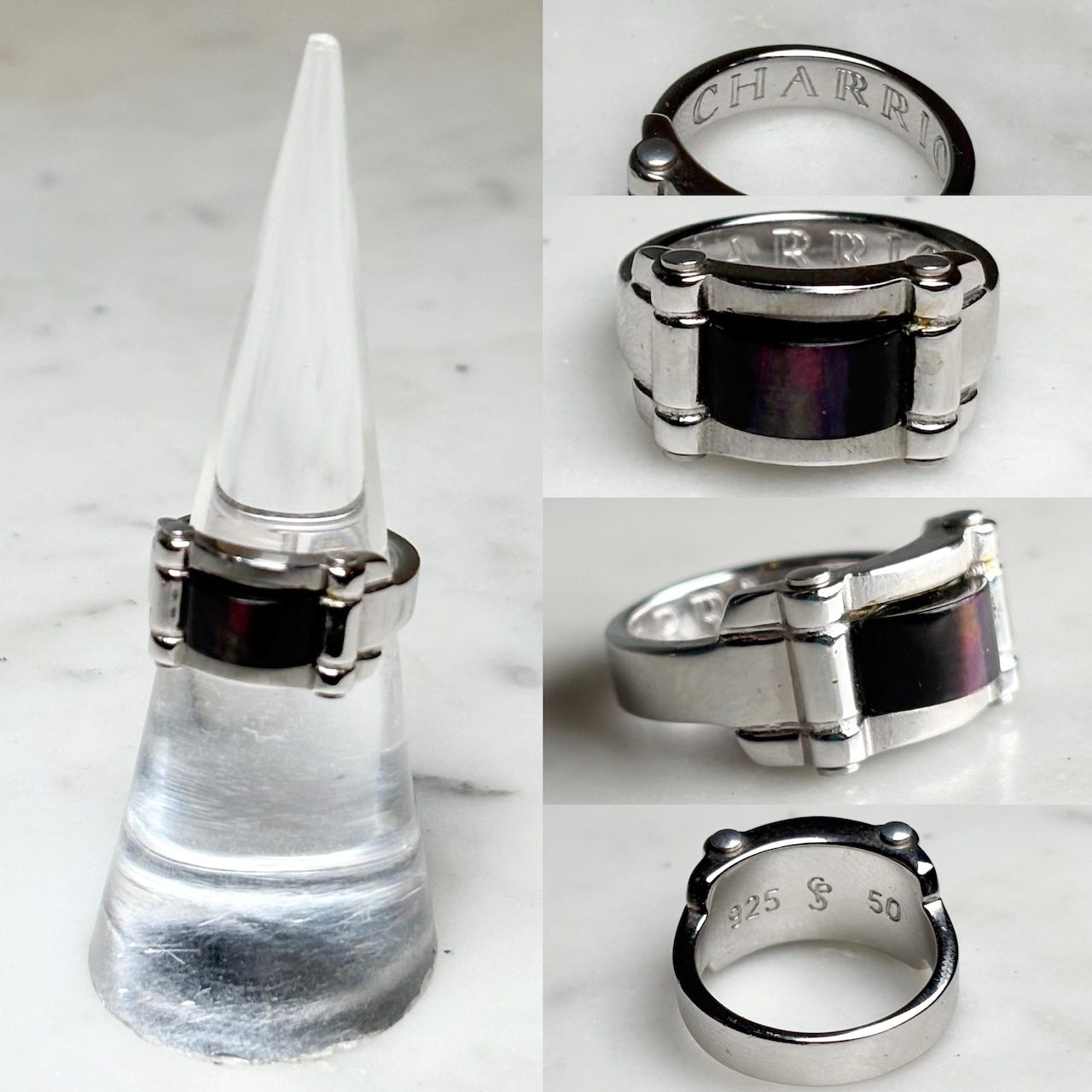 CHARRIOL silver ring set with black shell