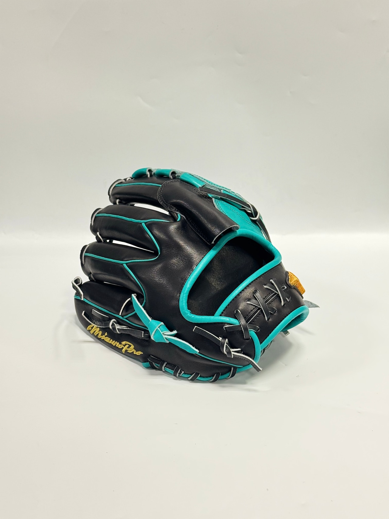 MIZUNO PROーミズノプロ 軟式グローブ ミチイ店舗別注グラブ 右投げ用 投手AXI①モデル ヒスイ/ブラック×ブラック・画像3