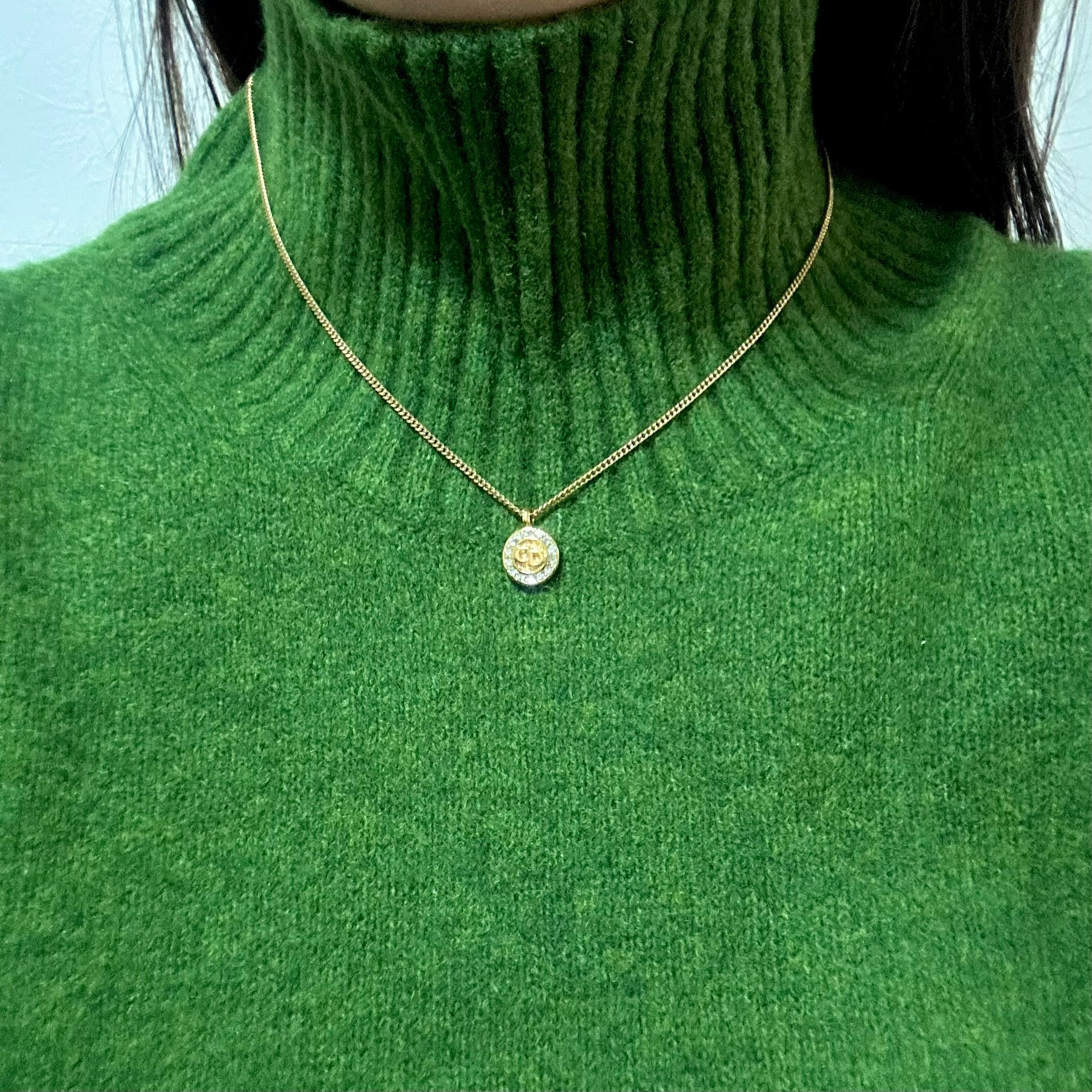 N5613】Christian Dior mini logo rhinestone necklace/クリスチャン