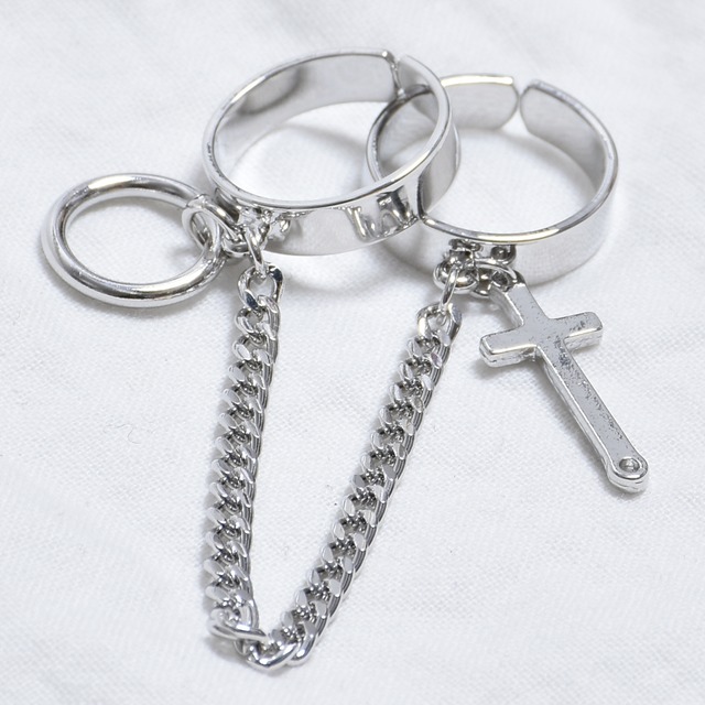 【1/28新着】リング×クロス付き チェーン2連リング